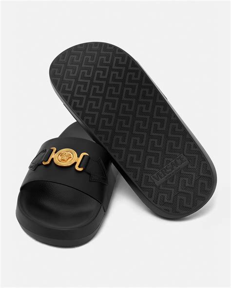 red and black versace slides|Versace medusa slides.